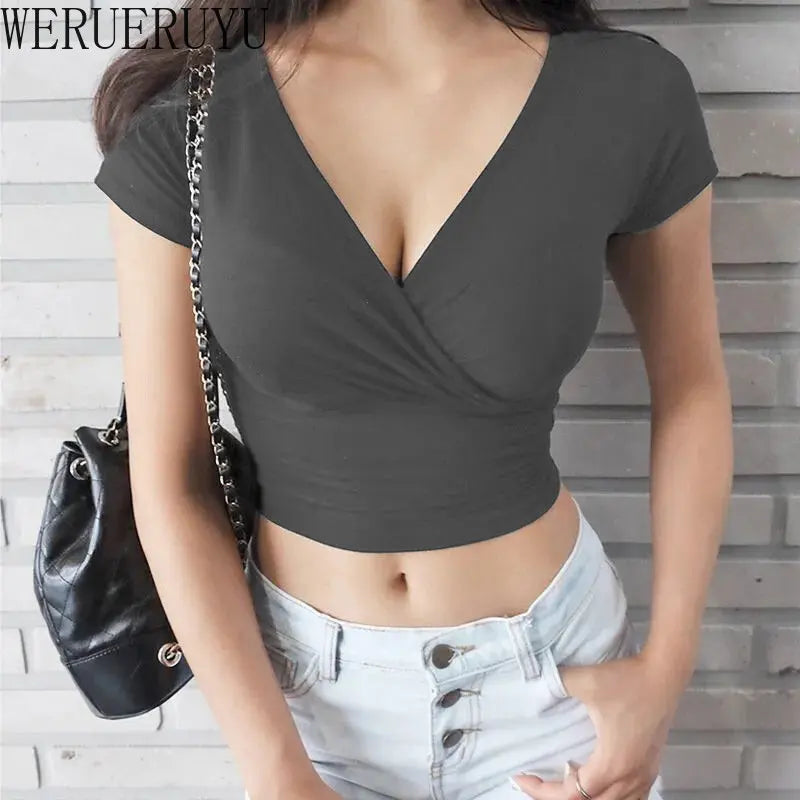 Vintage Sexy V-neck Short Sleeve Y2k Crop Top