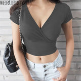 Vintage Sexy V-neck Short Sleeve Y2k Crop Top