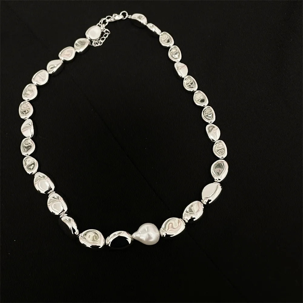 Vintage Geometric Exaggerated Artificial Pearl Chain Necklaces