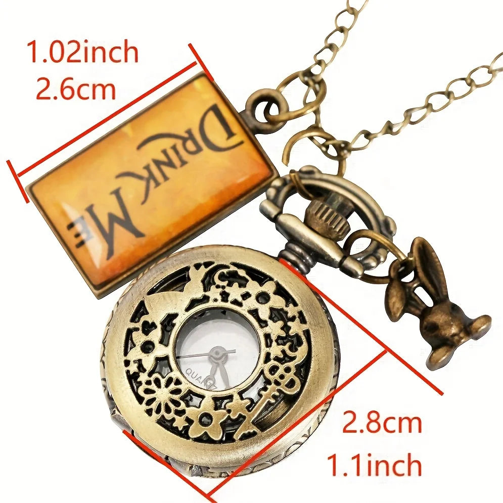 Vintage Antique Hollowed-out Rabbit Tag Necklace Pocket Watch