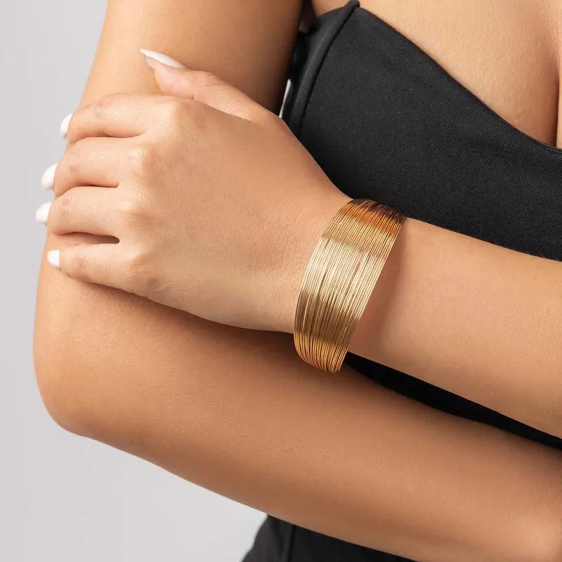 Vintage Gold Multi-Layer Wide Cuff Bracelet