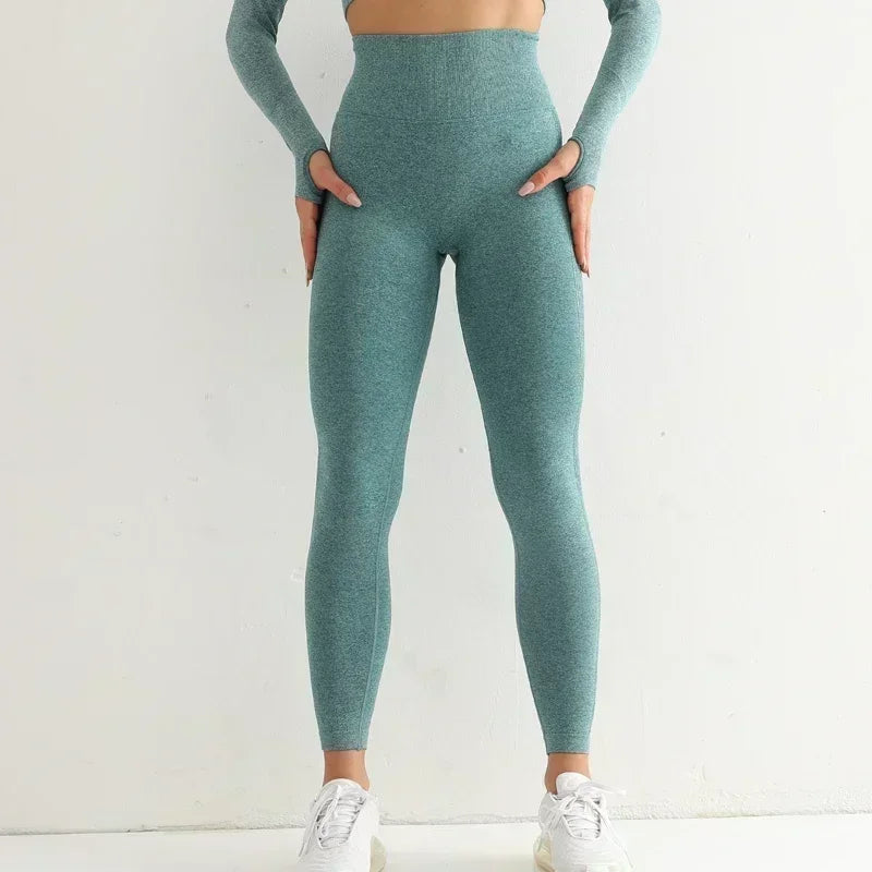 Women Seamless High Waist Elastic Solid Yoga Vintage Leggings