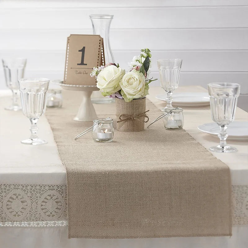 Vintage Natural Hessian Khaki Jute Burlap Linen Table Runner