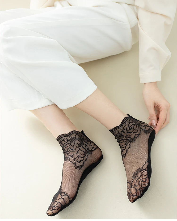 Vintage Lace Cotton Summer Floral Socks