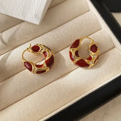 Trendy Gold-Plated Vintage Enamel Hoop Earrings