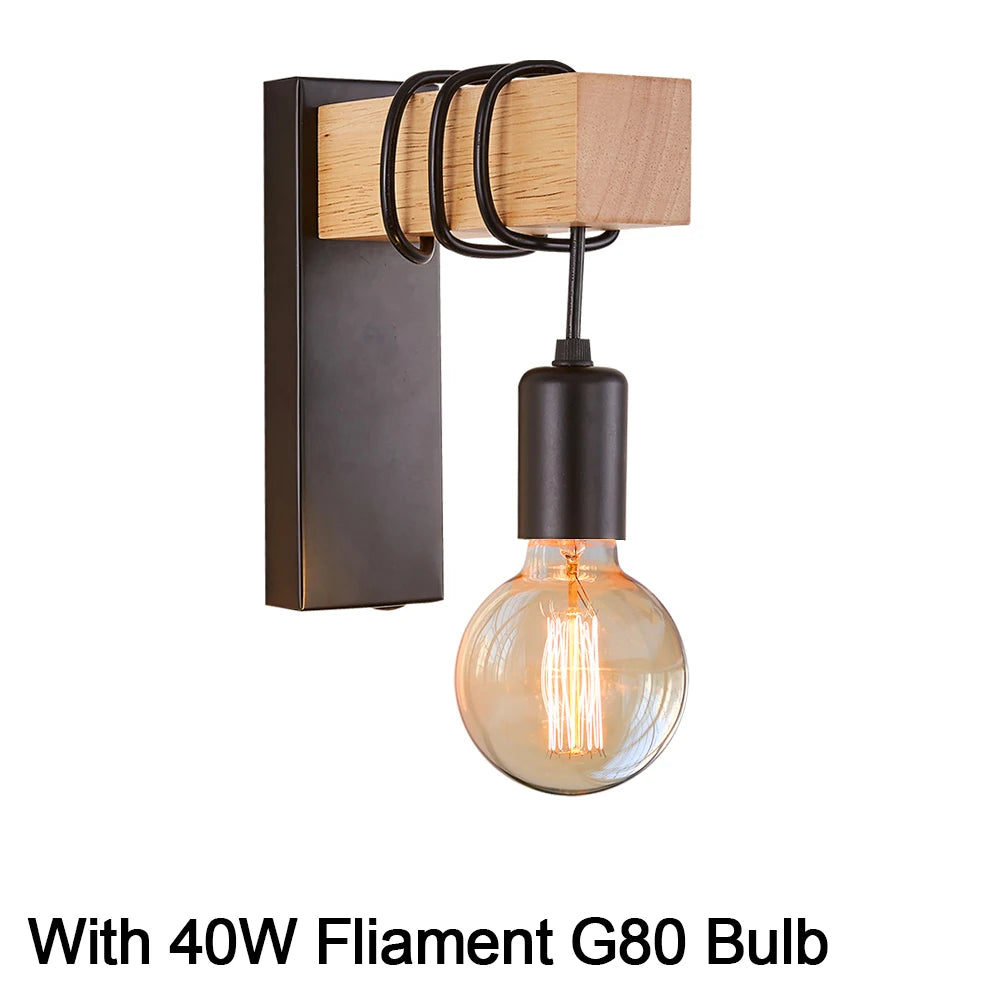 Vintage Retro Wood Wall Lamp Sconce