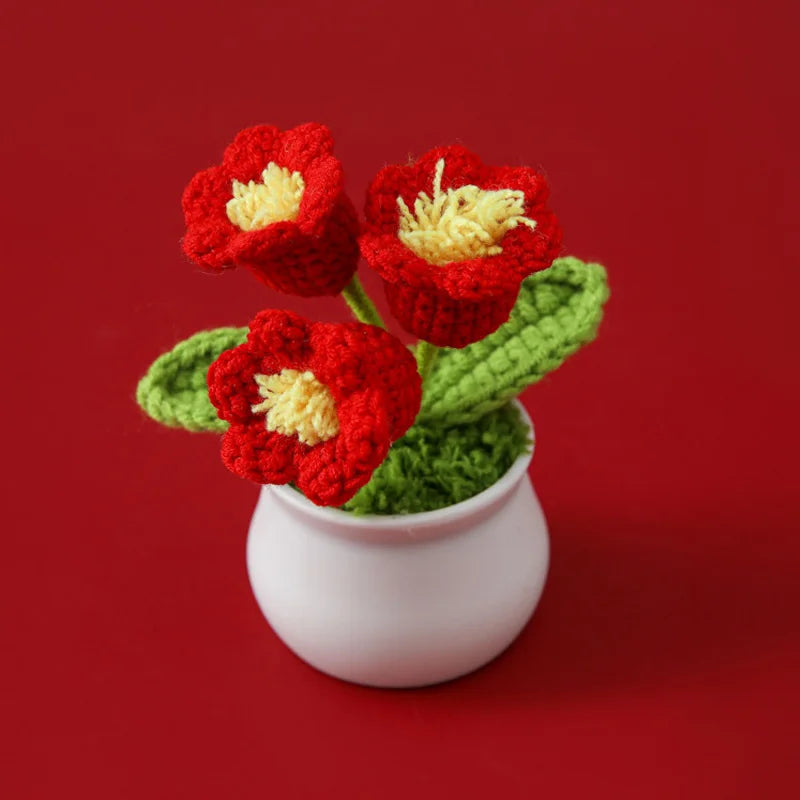 Vintage Crochet Flowers Potted Woven Bouquet