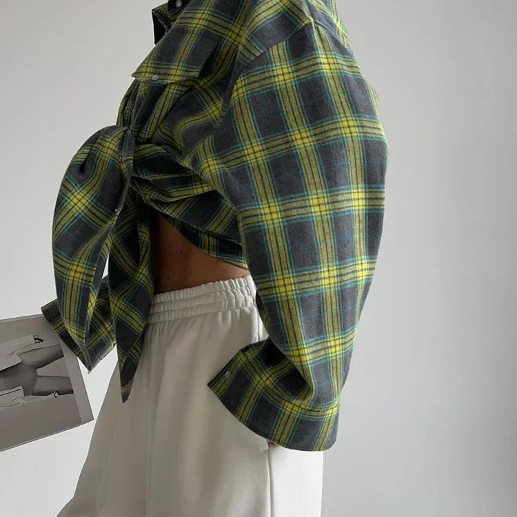 Vintage Oversized Plaid Shirt Women