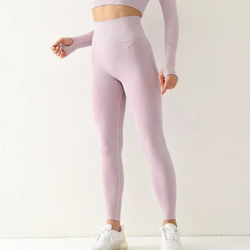 Women Seamless High Waist Elastic Solid Yoga Vintage Leggings