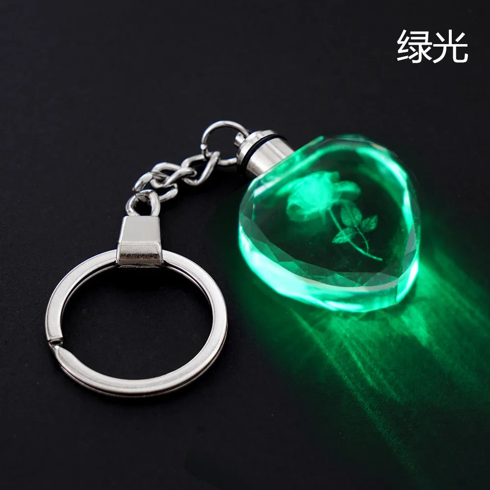 Vintage Fairy Rose Flower Love Shape Crystal LED Light Keychain