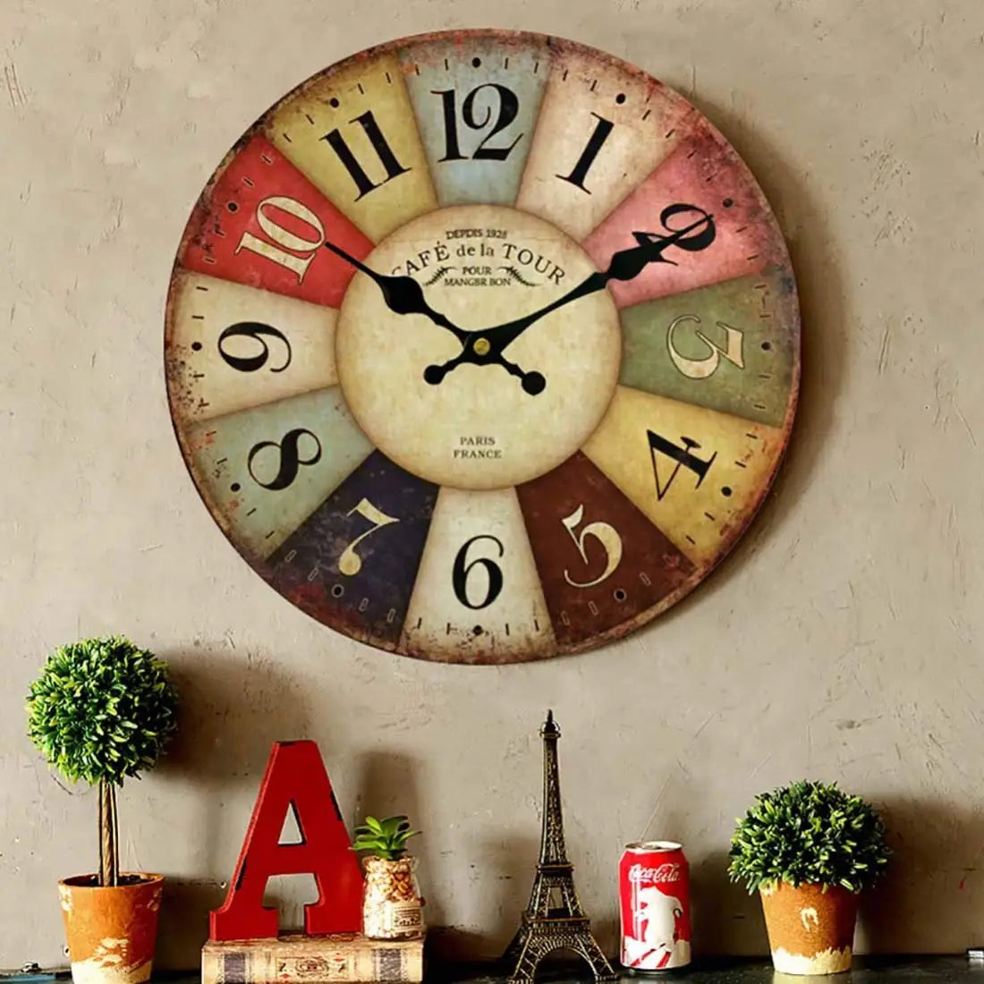 Vintage 12-Inch Wood Wall Clock Farmhouse