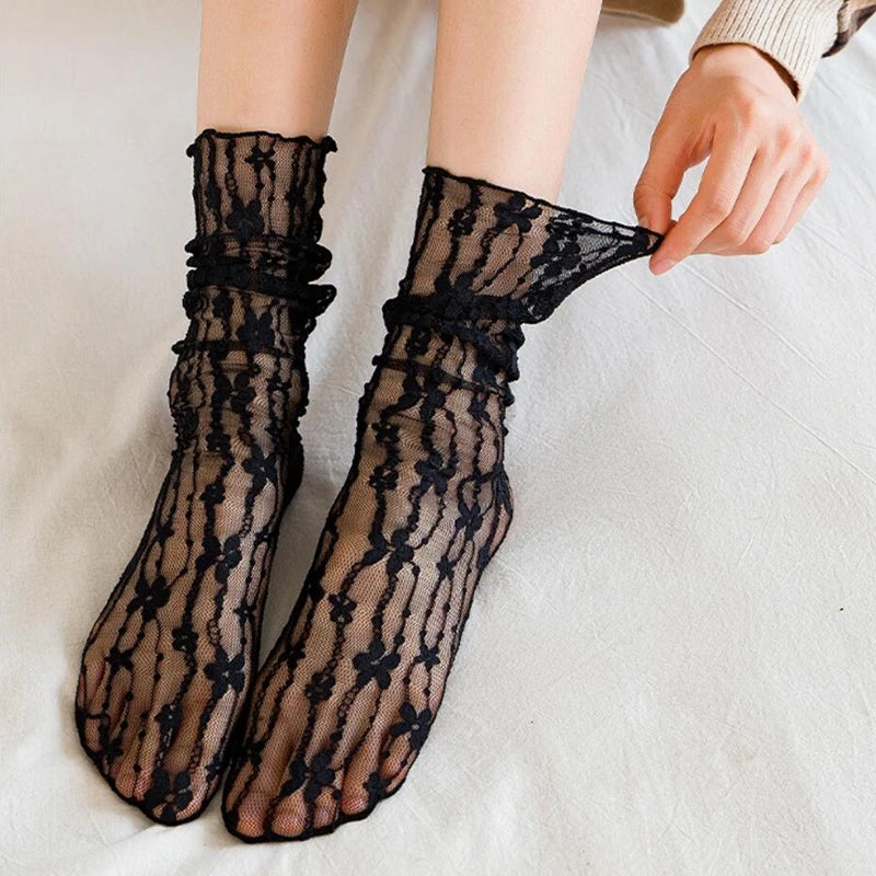 Vintage Lace Flower Sexy Kawaii Crew Socks