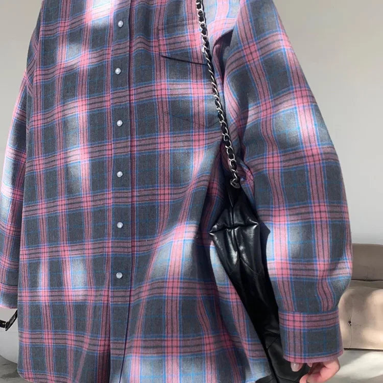 Vintage Oversized Plaid Shirt Women