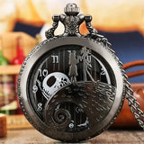 Vintage Lovers Skeleton Quartz Pocket Watch with Chain Necklace