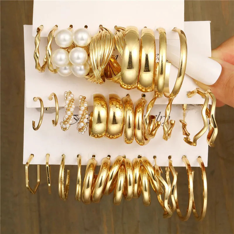 Vintage Boho Gold Hoop Earrings Set