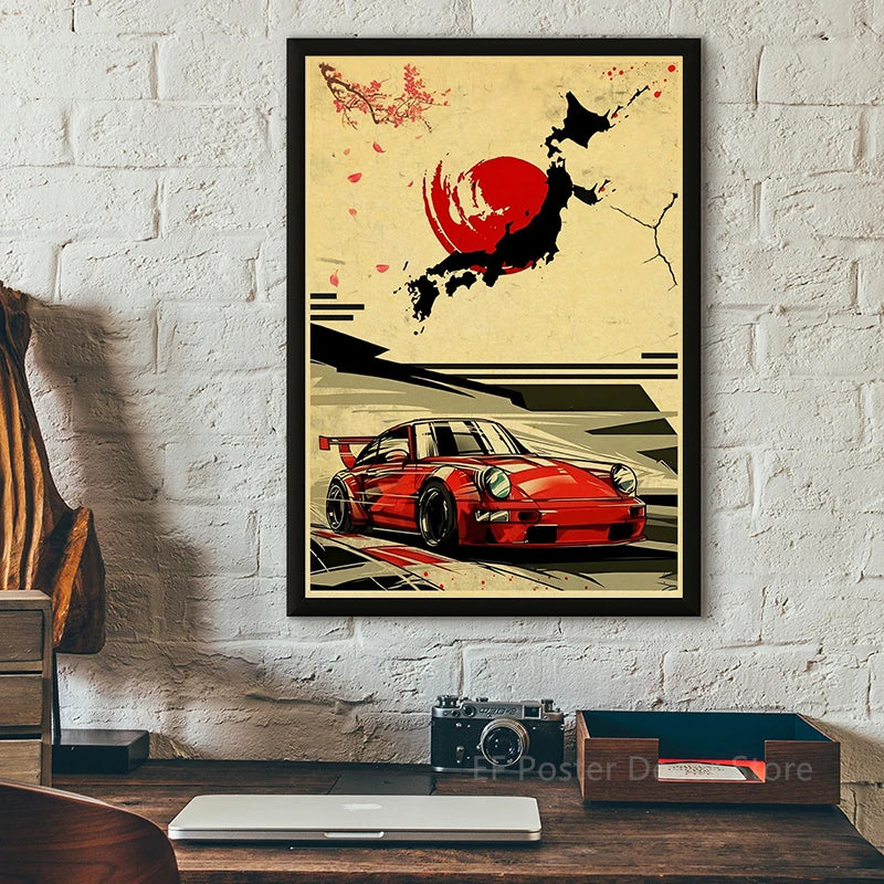 Vintage Japanese Cars Samurai Poster