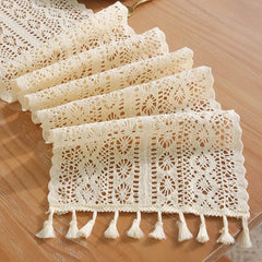 Vintage Beige Crochet Lace Table Runner