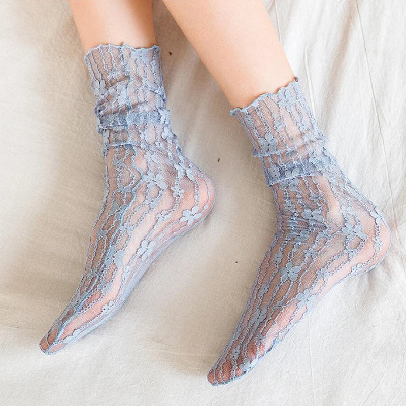 Vintage Lace Flower Sexy Kawaii Crew Socks