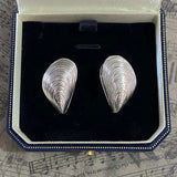 Vintage Silver Geometric Shell Stud Earrings