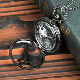 Vintage Lovers Skeleton Quartz Pocket Watch with Chain Necklace