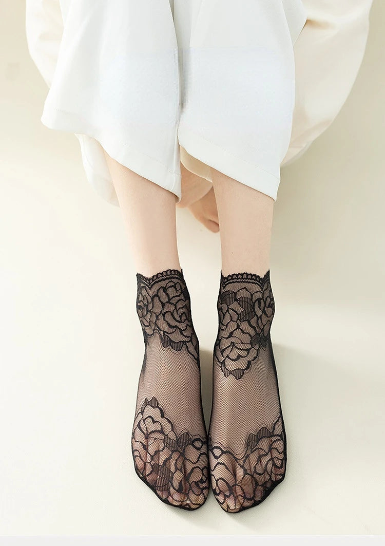 Vintage Lace Cotton Summer Floral Socks