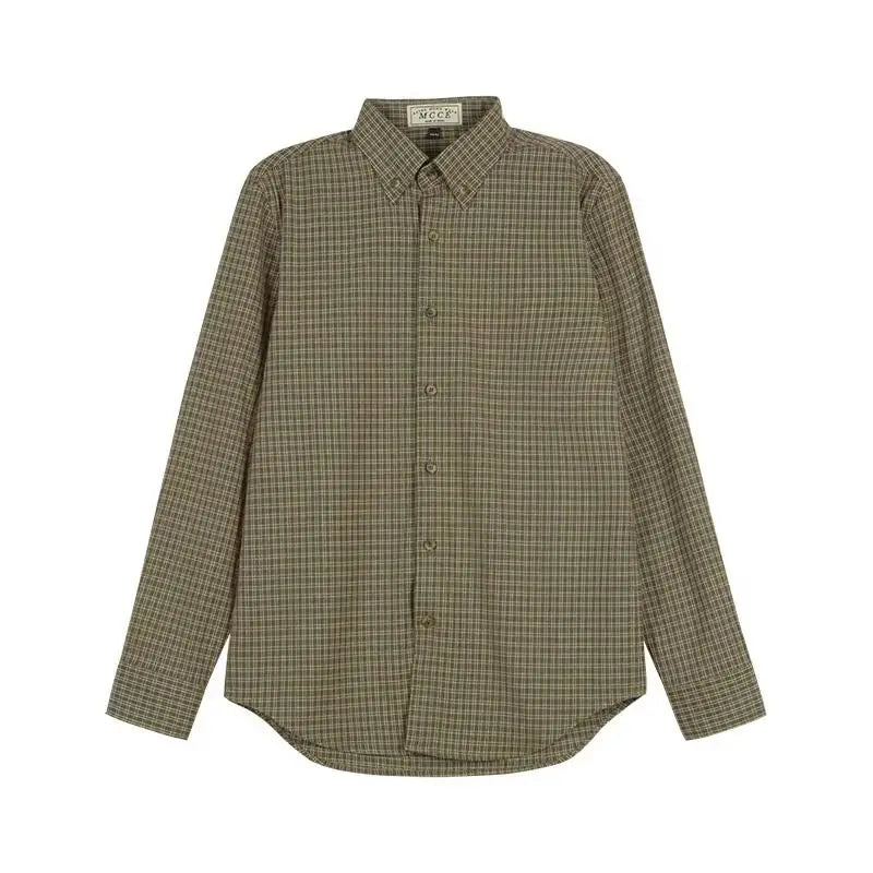 Vintage Men Shirts Autumn New Lape Grid Pattern