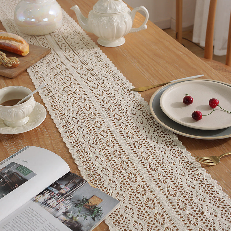 Vintage Beige Crochet Lace Table Runner