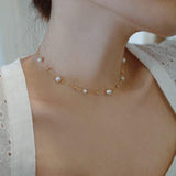 Vintage 14K Gold Pearl Clavicle Necklace