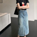 Women's Retro Vintage High-Waist Denim Skirt