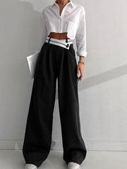 High Waist Vintage Wide Leg Commuter Trousers