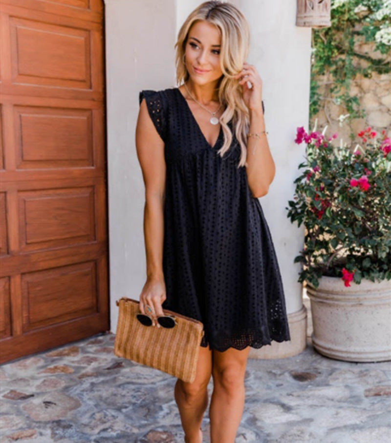 Casual Vintage Summer Loose V Neck Sleeveless Dress