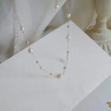 Vintage 14K Gold Pearl Clavicle Necklace