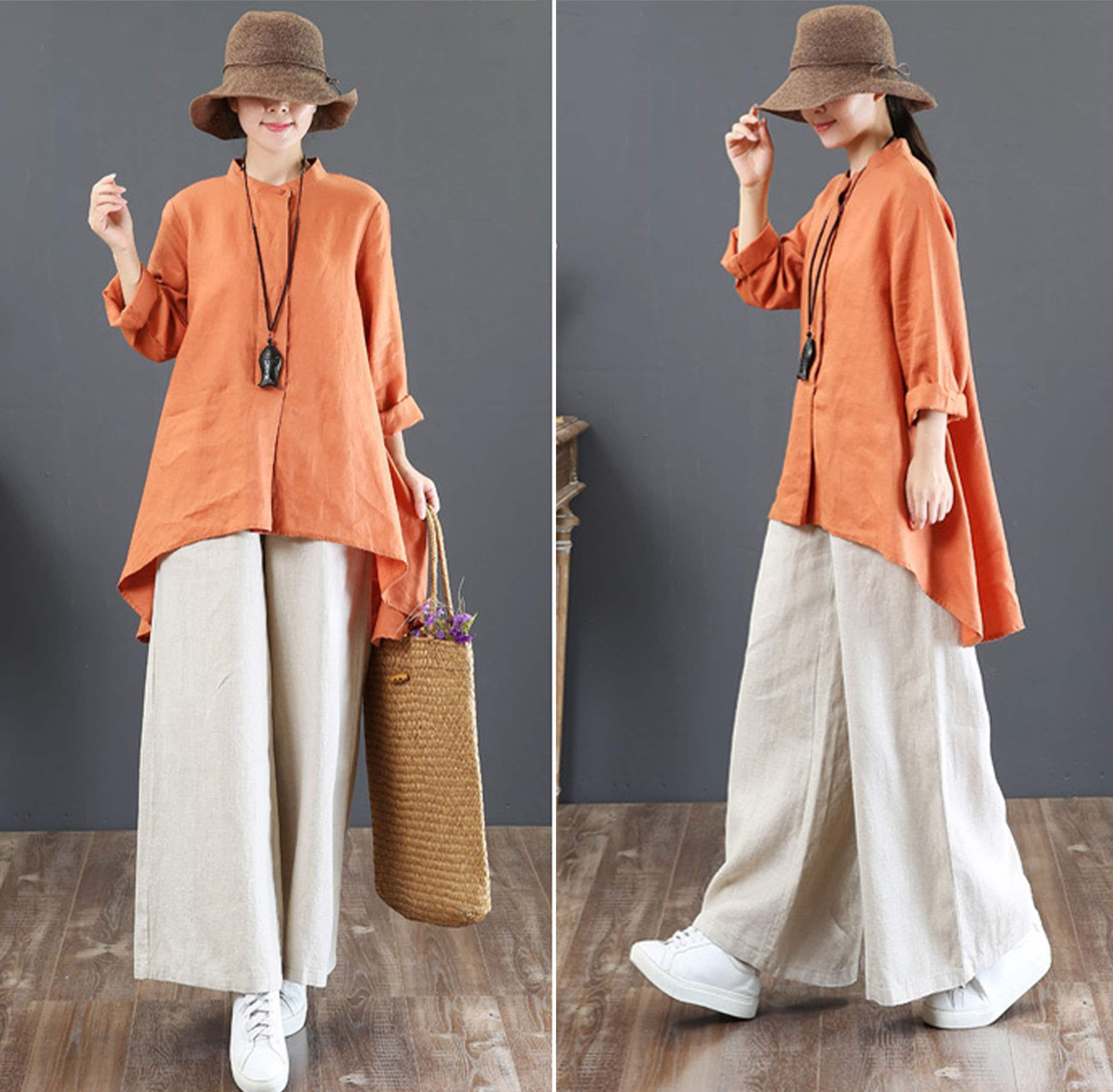 Summer Literary Cotton And Linen Women's Trousers, Linen Blend Drawstring Pants, High-Waist Mopping Pants, Straight Trousers Linen Pants